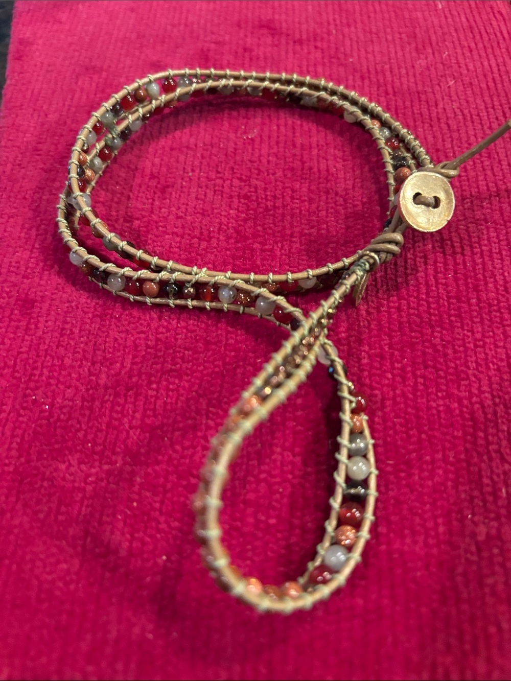Boho Wrapped Beaded Bracelet - Red & Brown Accent - Picture 2 of 4